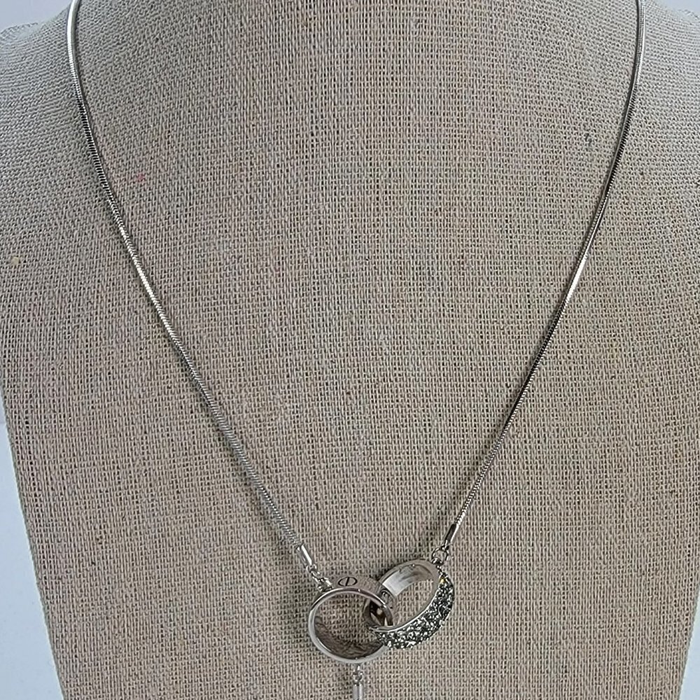 LiYin Silver-Tone Clear CZ Ring Charm Necklace 31 in Lobster Clasp